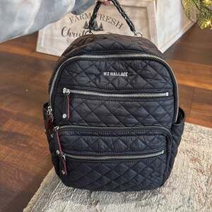 MZ Wallace Crosby Backpack Traveler in Black Quilted Nylon